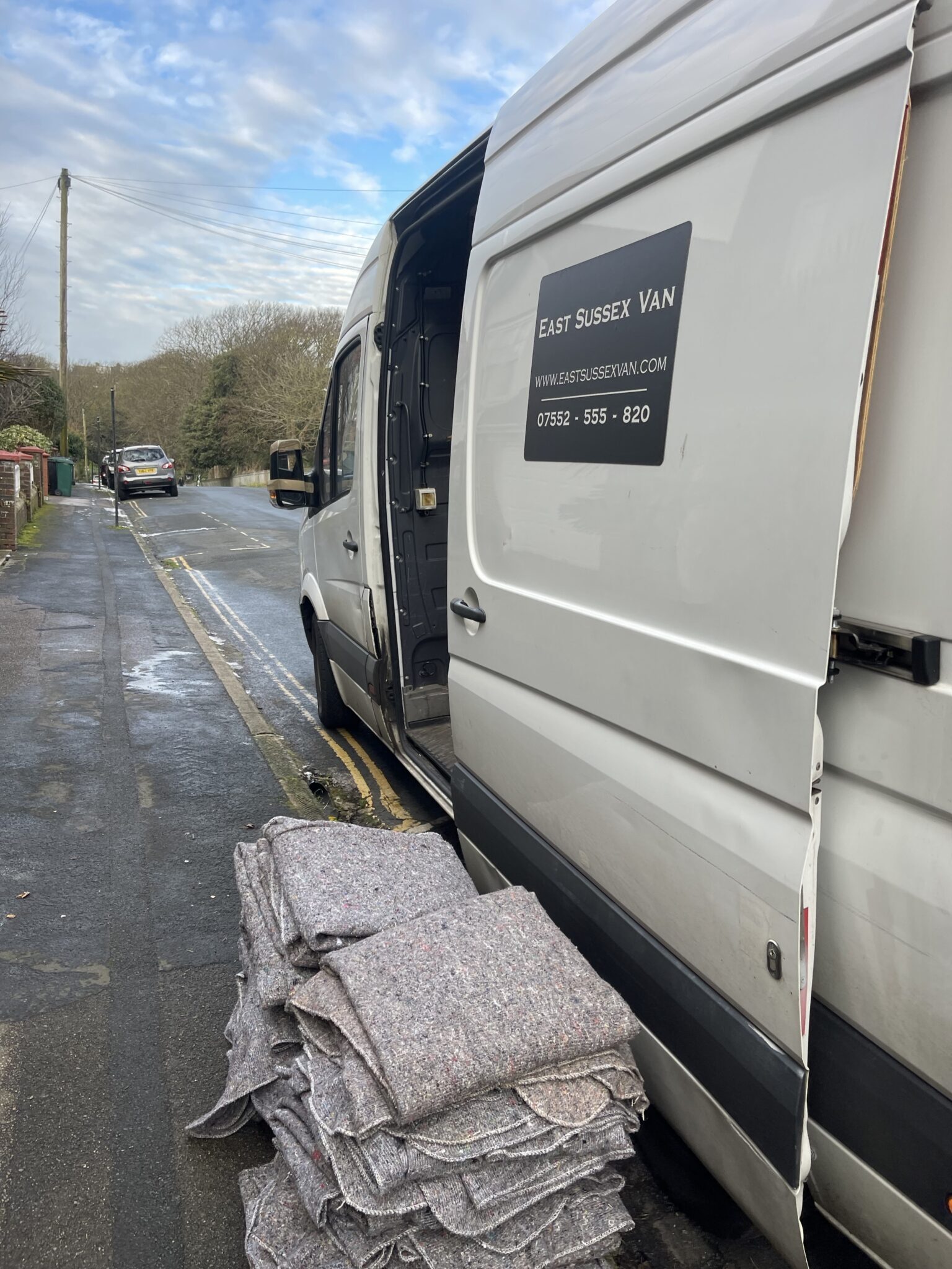 Mercedes Sprinter van parked and ready for loading during a man and van Hastings removal job.