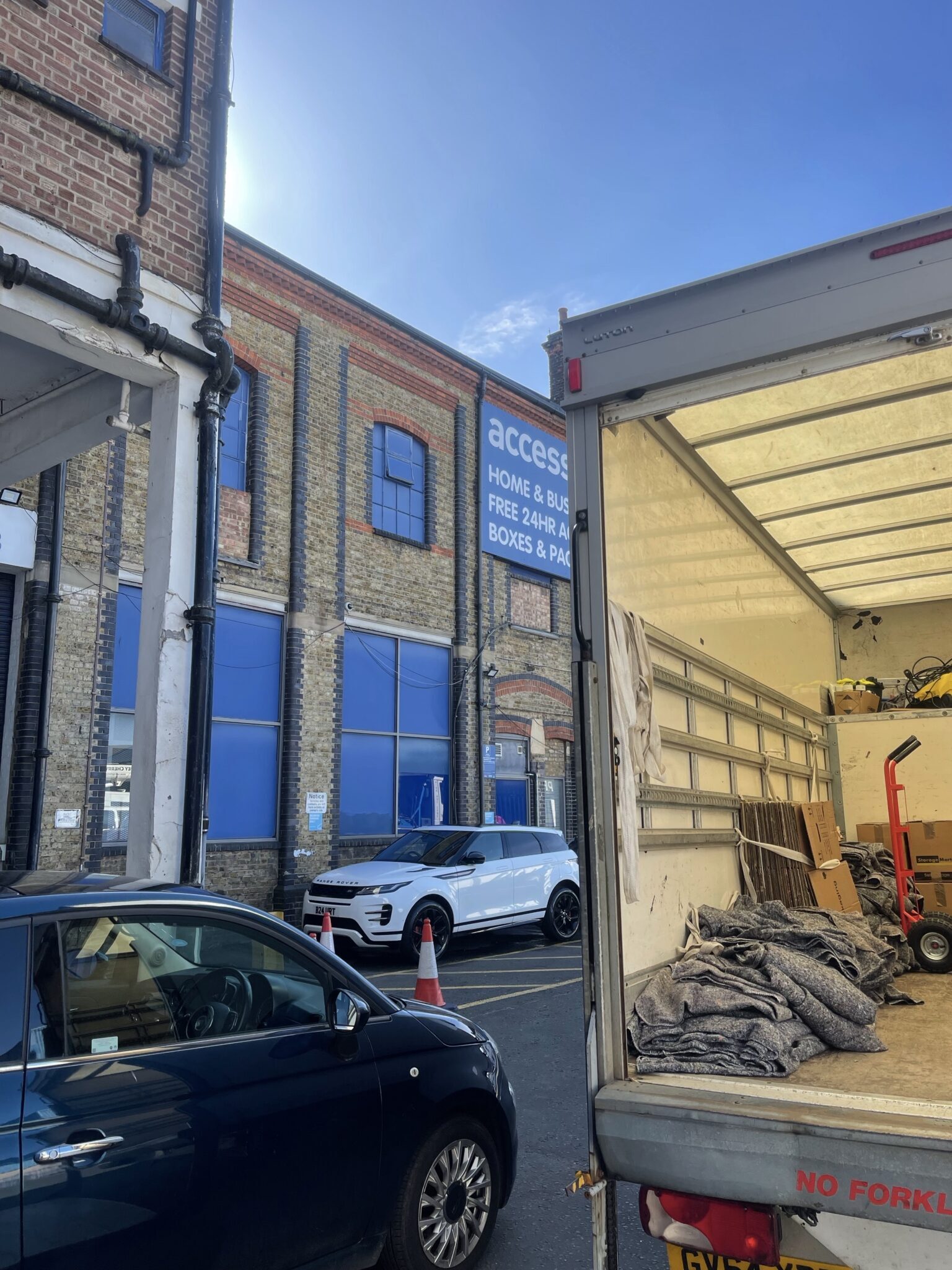 ESV Removals Brighton van outside a London storage unit